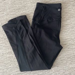 Lululemon High-Rise Black Tight Luxtreme fabric with mesh detailing crop length